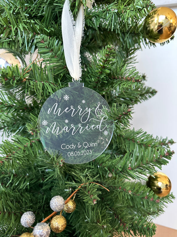 Merry and Married Snowflake Ornament - Petals and Ivy Designs