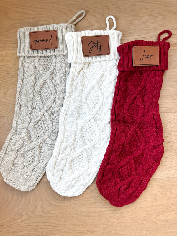 Cable Knit Stockings with Leather Patch