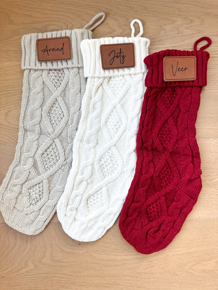 Cable Knit Stockings with Leather Patch - Petals and Ivy Designs
