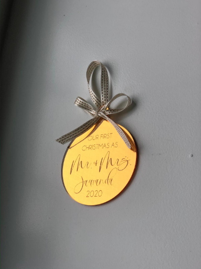 Our First Christmas Married Engraved Ornament - Petals and Ivy Designs