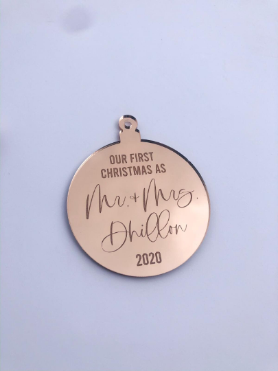 Our First Christmas Married Engraved Ornament - Petals and Ivy Designs