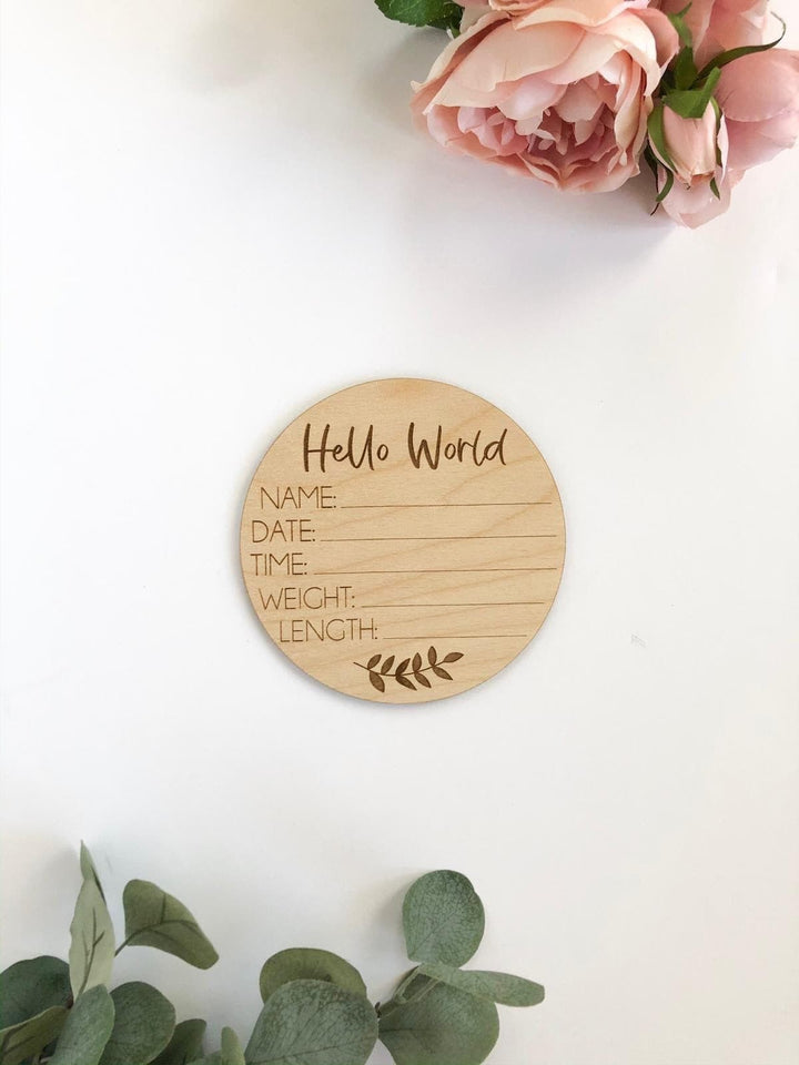 Hello World Baby Announcement 5.5" Disk - Petals and Ivy Designs