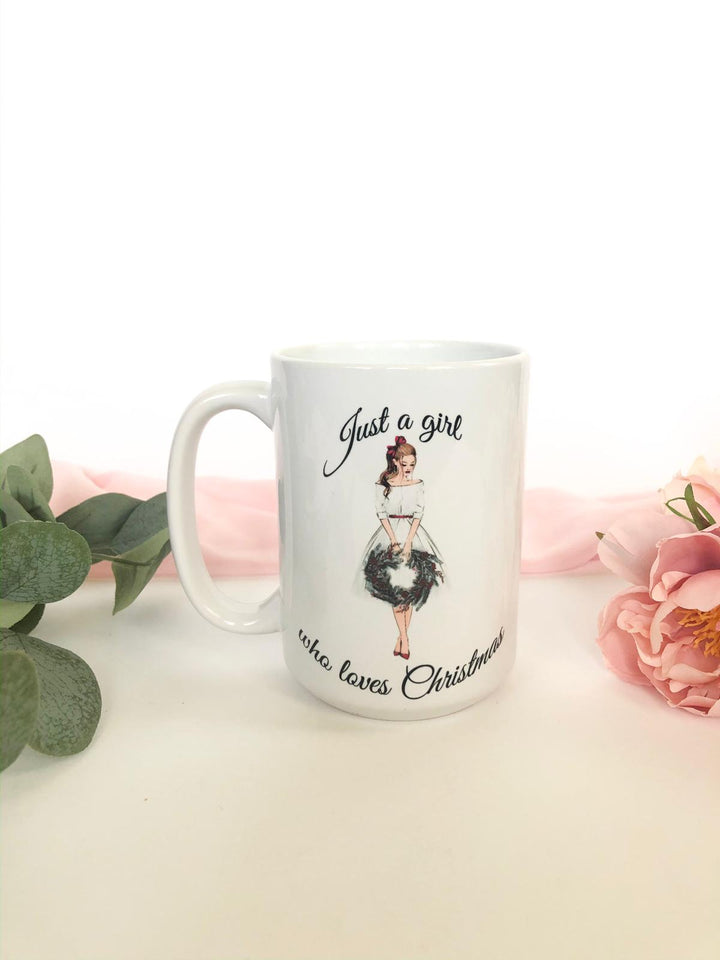 Just a Girl Who Loves Christmas Wreath Mug - Petals and Ivy Designs